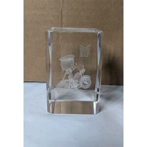 Betty Boop 3D Lazer Etched Crystal Art Glass Paperweight On A Chopper Born To...